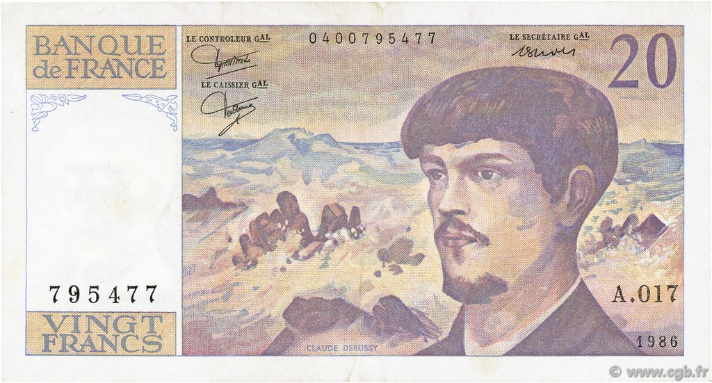 20 Francs DEBUSSY FRANCE  1986 F.66.07A17 TTB