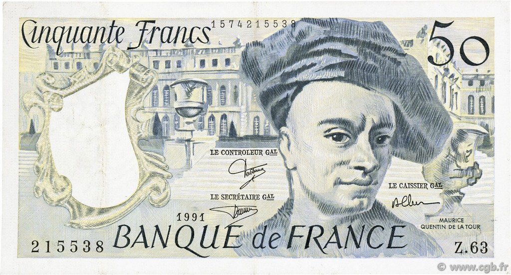 50 Francs QUENTIN DE LA TOUR FRANCE  1991 F.67.17 TTB