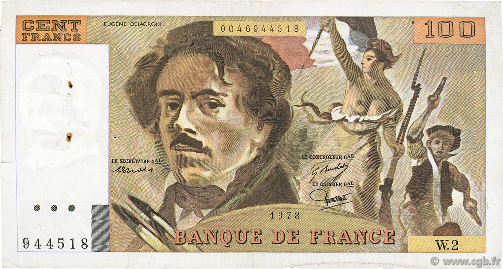 100 Francs DELACROIX modifié FRANCE  1978 F.69.01a TTB