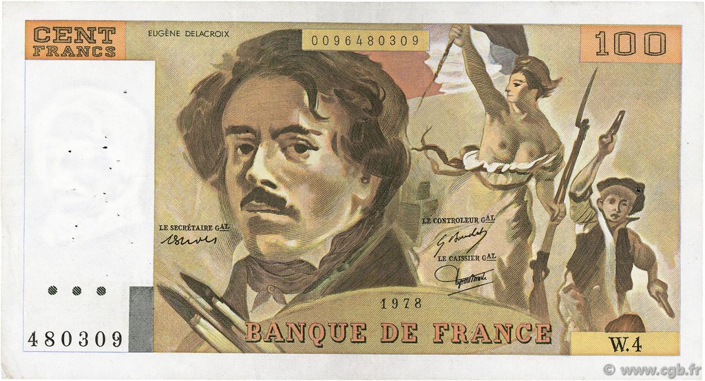 100 Francs DELACROIX modifié FRANCE  1978 F.69.01c TTB