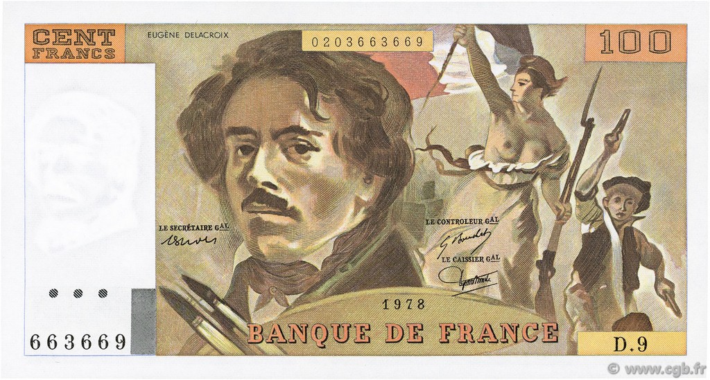 100 Francs DELACROIX modifié FRANCIA  1978 F.69.01g SC