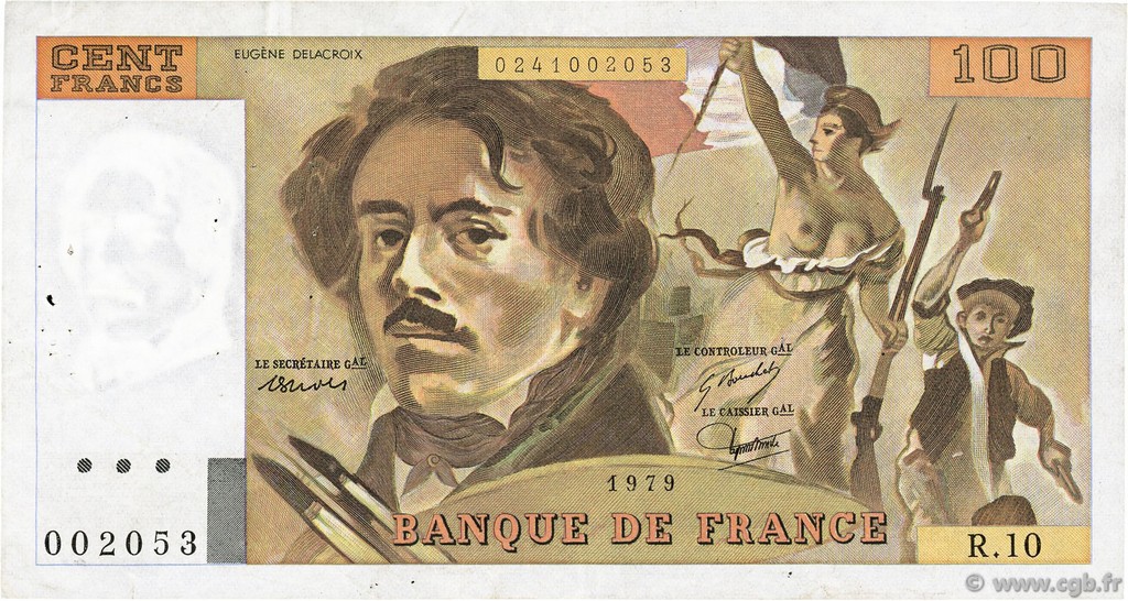 100 Francs DELACROIX modifié FRANCE  1979 F.69.02b TTB