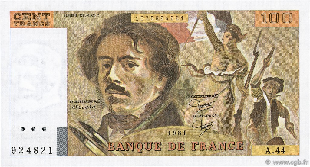 100 Francs DELACROIX modifié FRANCE  1981 F.69.05 SPL+