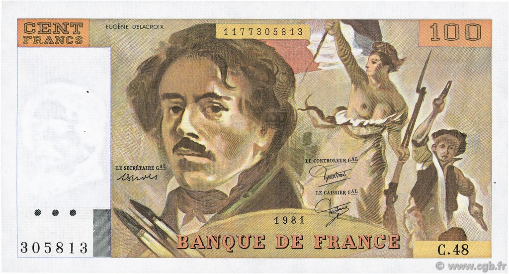 100 Francs DELACROIX modifié FRANCE  1981 F.69.05 TTB+