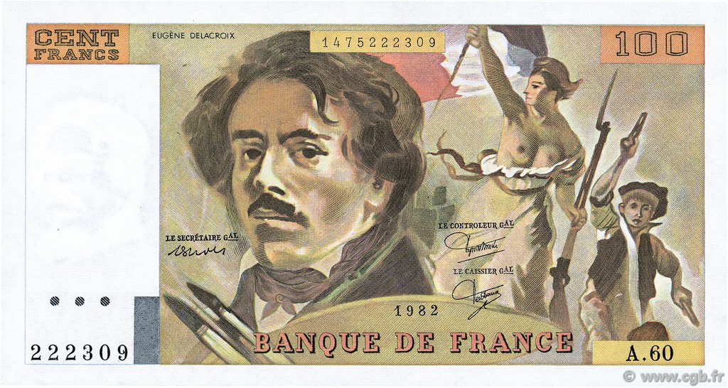 100 Francs DELACROIX modifié FRANCE  1982 F.69.06 SPL