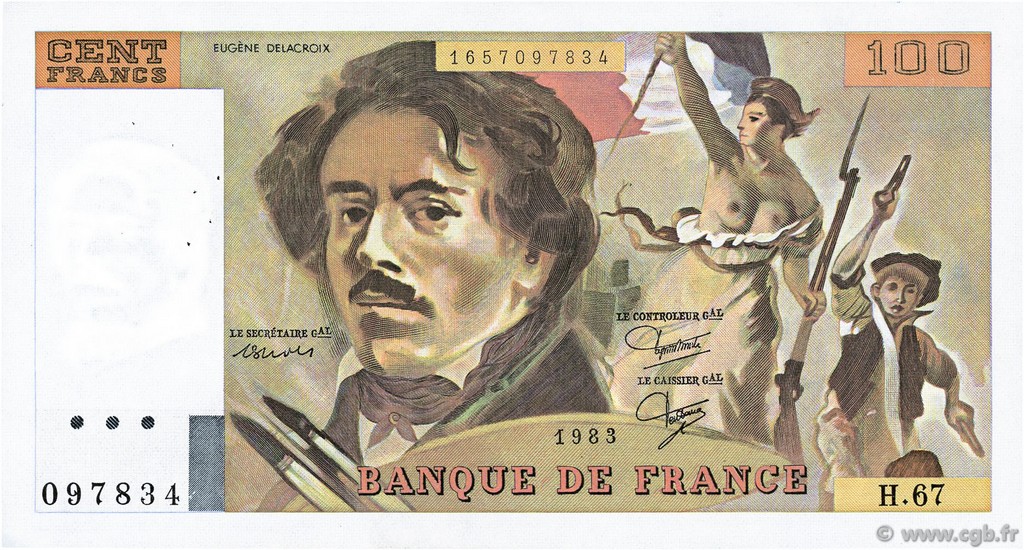 100 Francs DELACROIX modifié FRANCE  1983 F.69.07 TTB+