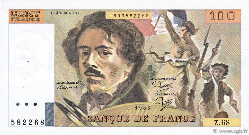 100 Francs DELACROIX modifié FRANCE  1983 F.69.07 TTB+