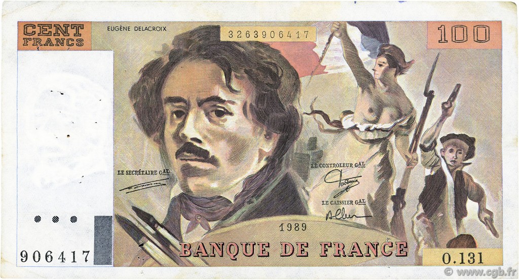 100 Francs DELACROIX modifié FRANCE  1989 F.69.13a TTB
