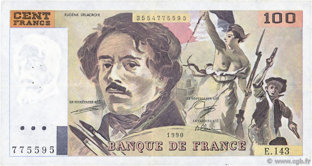 100 Francs DELACROIX imprimé en continu FRANCE  1990 F.69bis.01bE TTB