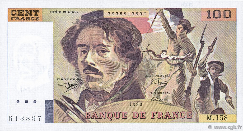 100 Francs DELACROIX imprimé en continu FRANCE  1990 F.69bis.02b SPL