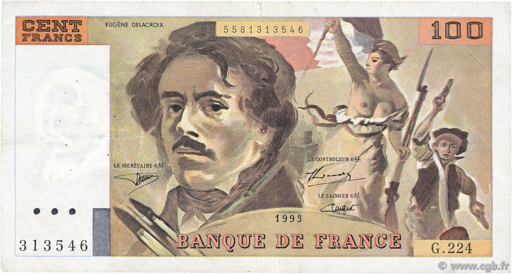 100 Francs DELACROIX imprimé en continu FRANCE  1993 F.69bis.08 TB
