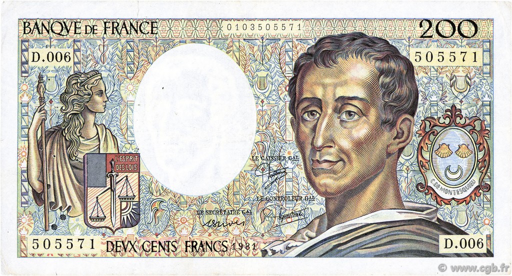 200 Francs MONTESQUIEU FRANCE  1981 F.70.01 TB+