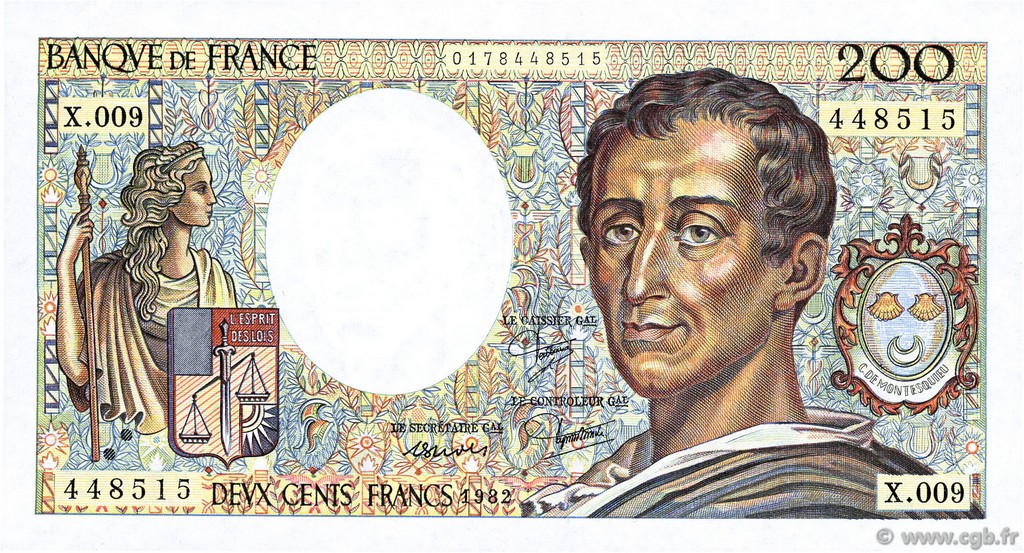 200 Francs MONTESQUIEU FRANCE  1982 F.70.02 VF+