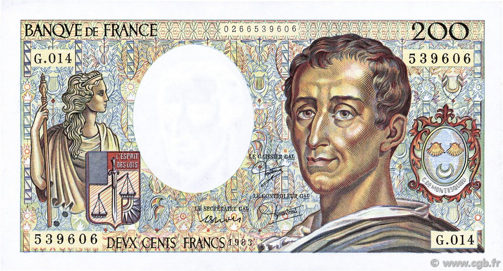 200 Francs MONTESQUIEU FRANCE  1983 F.70.03 TTB+