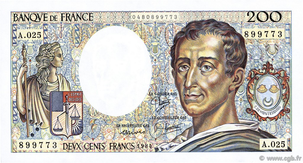 200 Francs MONTESQUIEU FRANCIA  1984 F.70.04 MBC+