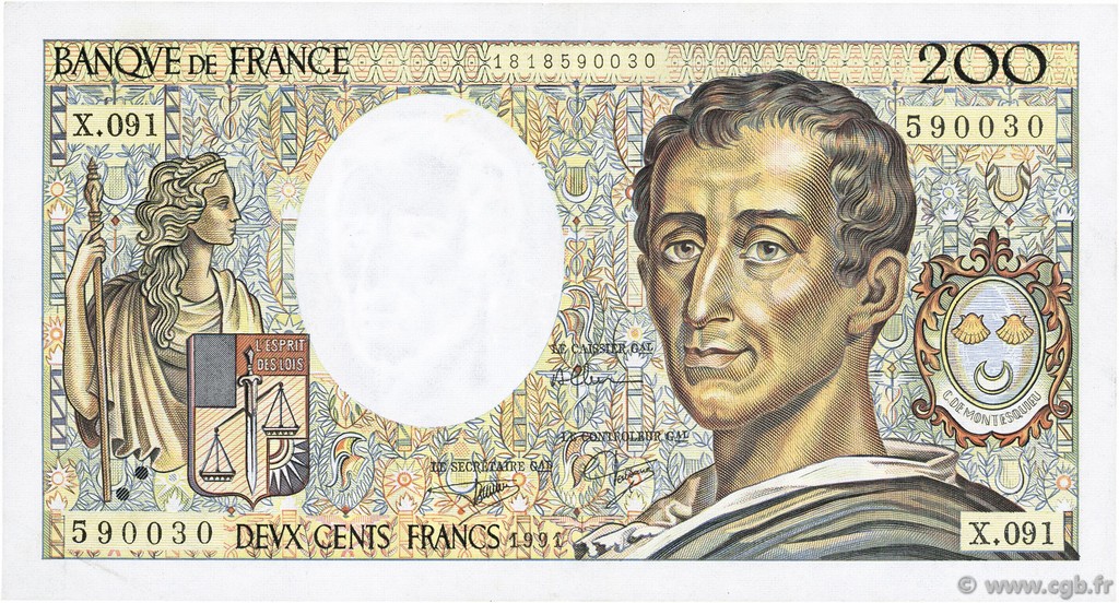 200 Francs MONTESQUIEU FRANCE  1991 F.70.11 TTB+