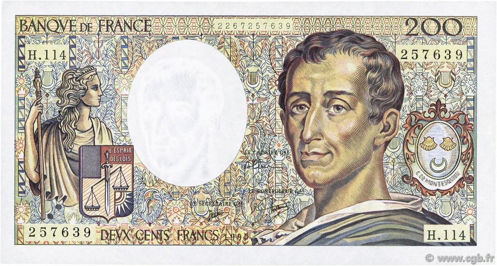 200 Francs MONTESQUIEU FRANCE  1990 F.70.10c TTB+