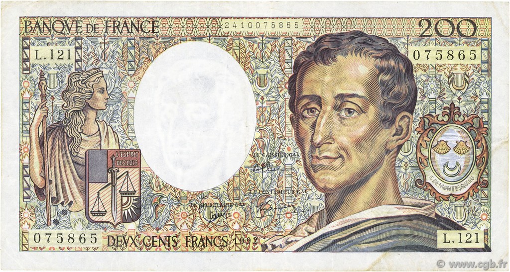 200 Francs MONTESQUIEU FRANCE  1992 F.70.12b TTB