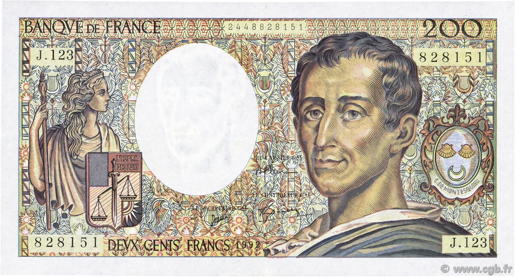 200 Francs MONTESQUIEU FRANCE  1992 F.70.12b TTB+