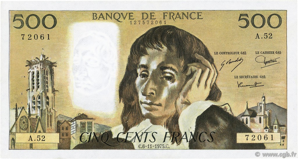 500 Francs PASCAL FRANCE  1975 F.71.13 pr.SUP