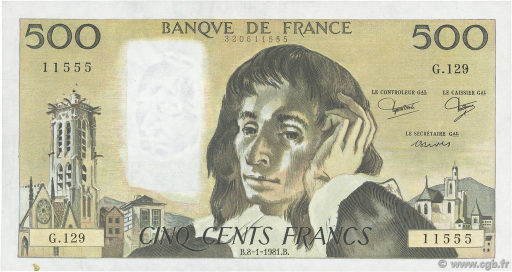 500 Francs PASCAL FRANCE  1981 F.71.23 TTB+
