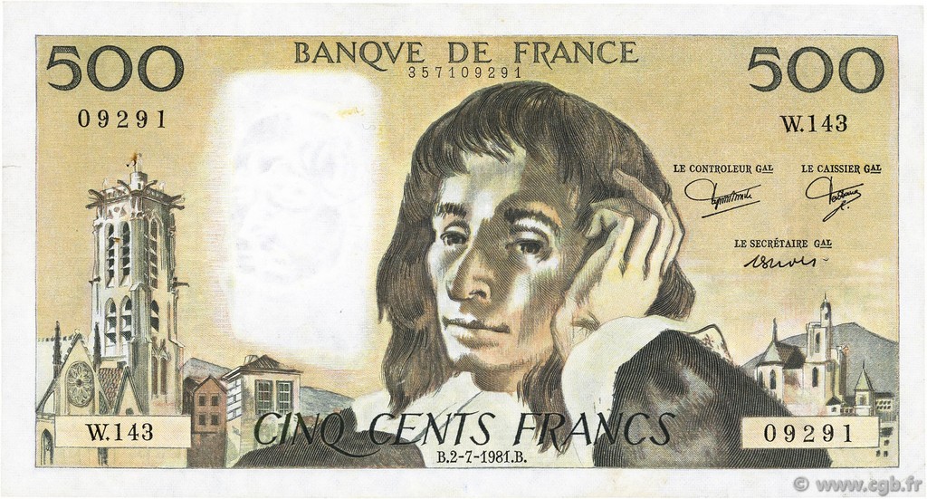 500 Francs PASCAL FRANCE  1981 F.71.25 TTB