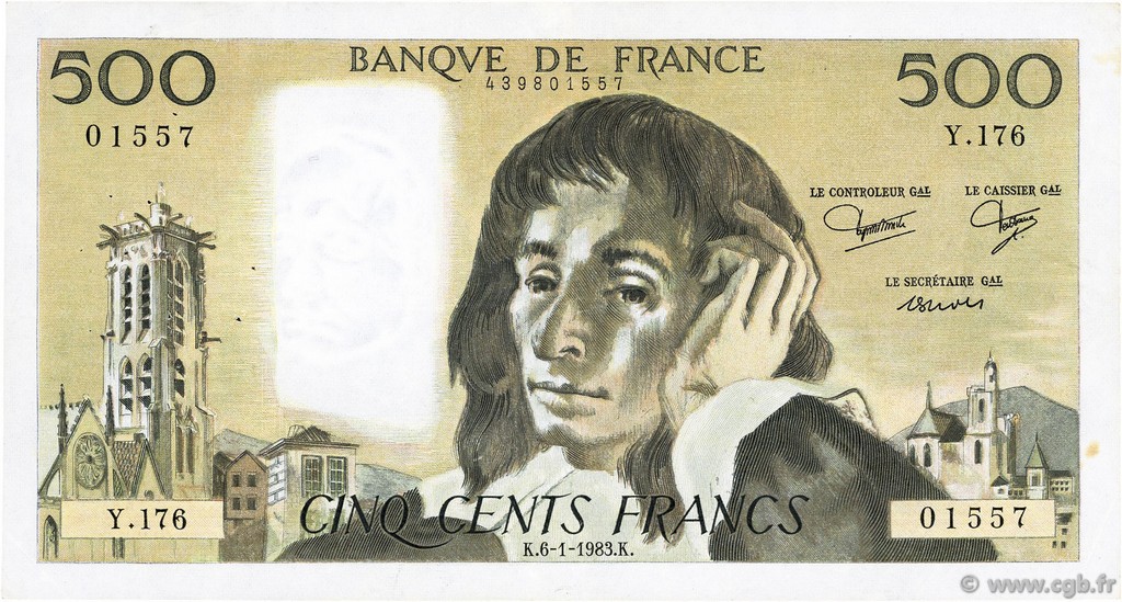500 Francs PASCAL FRANCE  1983 F.71.28 TTB