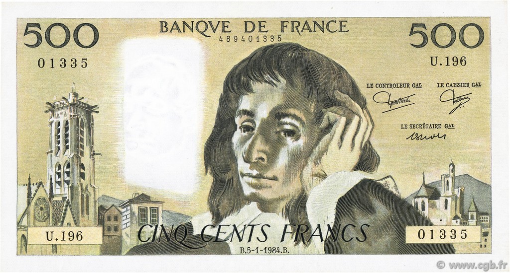 500 Francs PASCAL FRANCE  1984 F.71.30 SUP