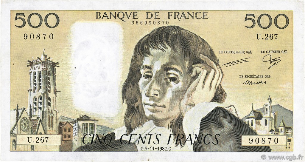 500 Francs PASCAL FRANCE  1987 F.71.37 TTB