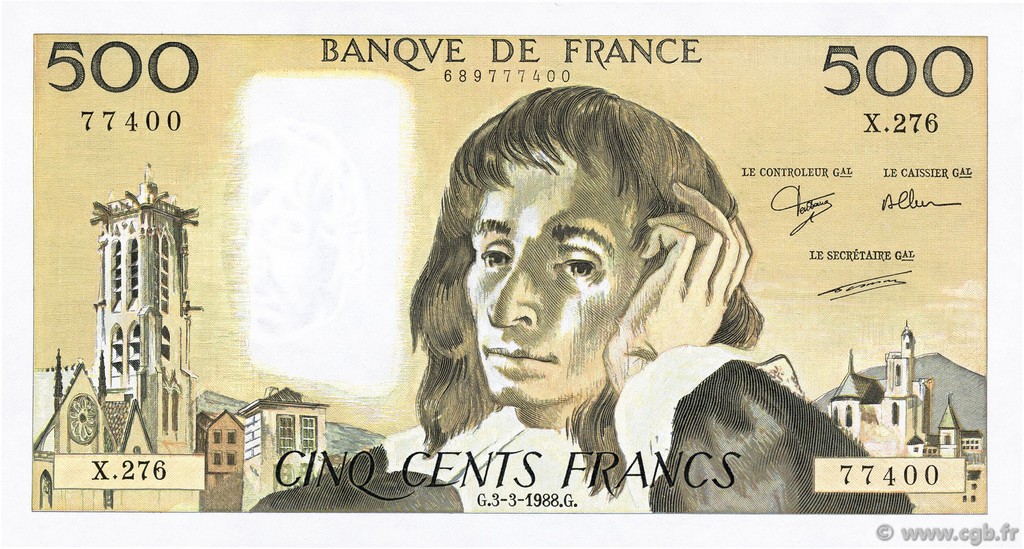 500 Francs PASCAL FRANCE  1988 F.71.38 SPL