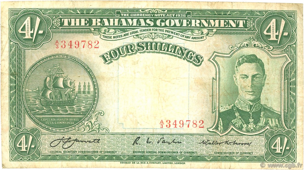 4 Shillings BAHAMAS  1936 P.09a B+