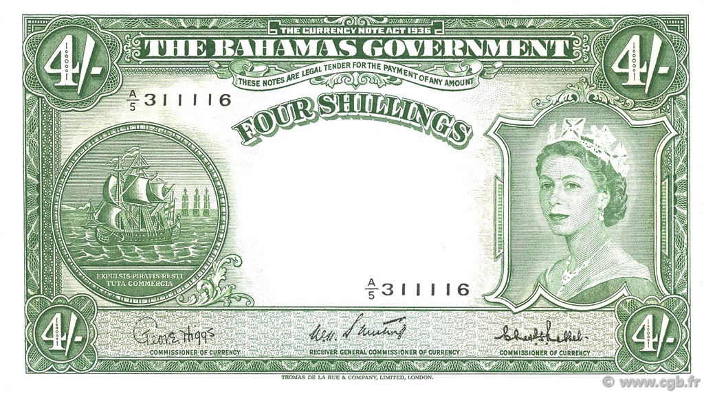 4 Shillings BAHAMAS  1953 P.13c pr.NEUF