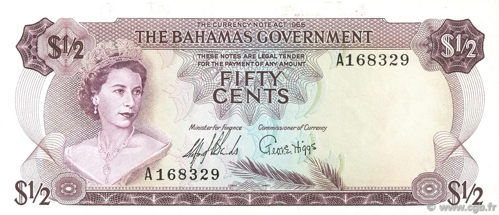 50 Cents BAHAMAS  1965 P.17a SPL