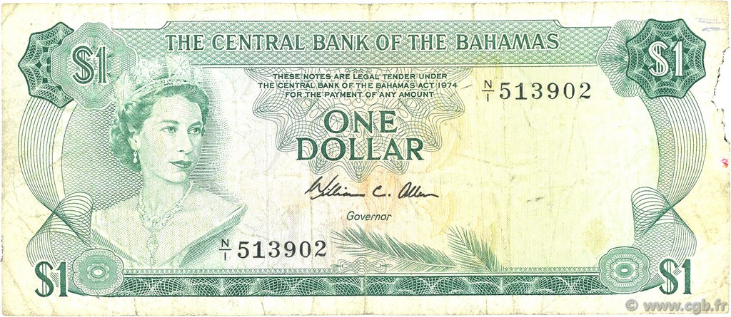 1 Dollar BAHAMAS  1974 P.35b TB