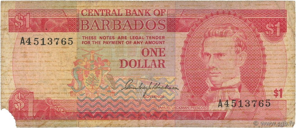 1 Dollar BARBADE  1973 P.29a B