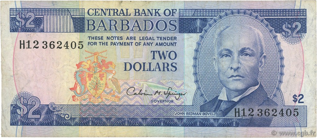 2 Dollars BARBADE  1993 P.42 TTB