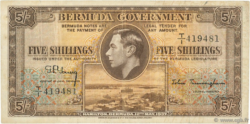 5 Shillings BERMUDES  1937 P.08b TTB