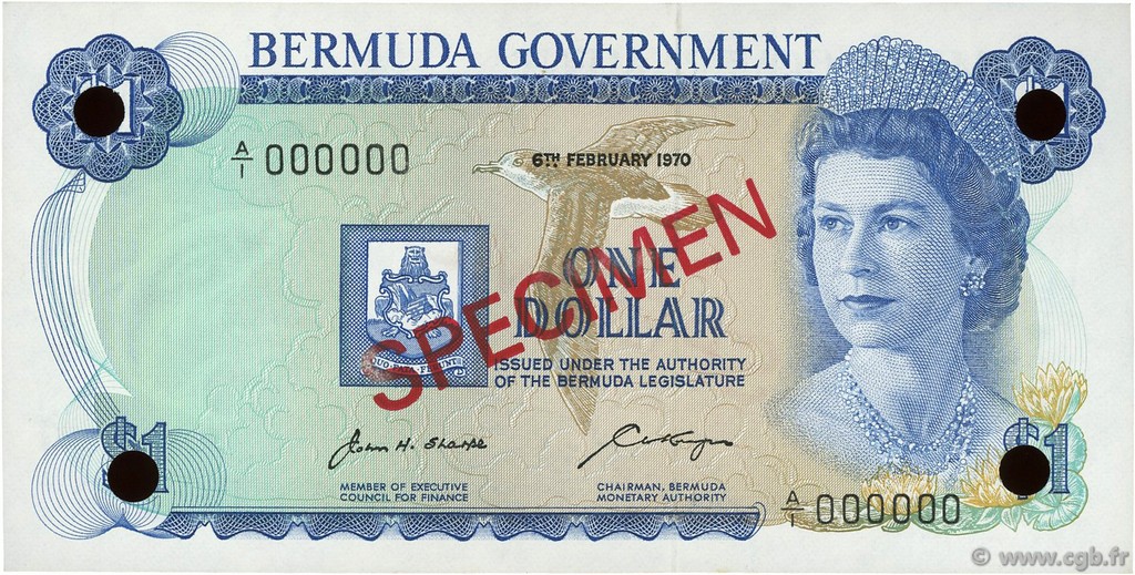 1 Dollar Spécimen BERMUDES  1970 P.23s NEUF