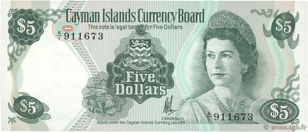 5 Dollars ÎLES CAIMANS  1974 P.06a NEUF