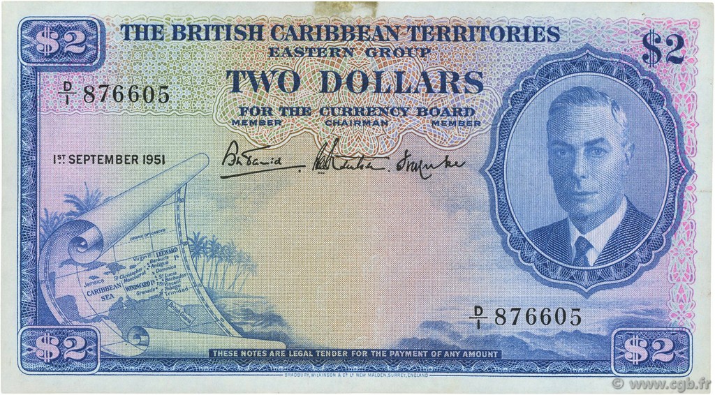 2 Dollars CARAÏBES  1951 P.02 TTB+
