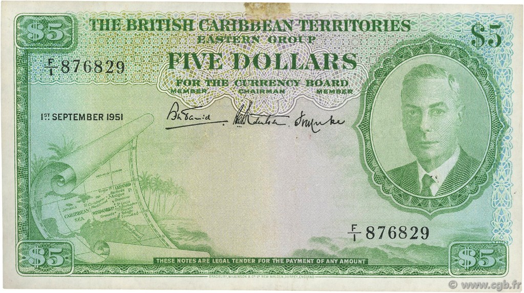 5 Dollars CARAÏBES  1951 P.03 TTB+