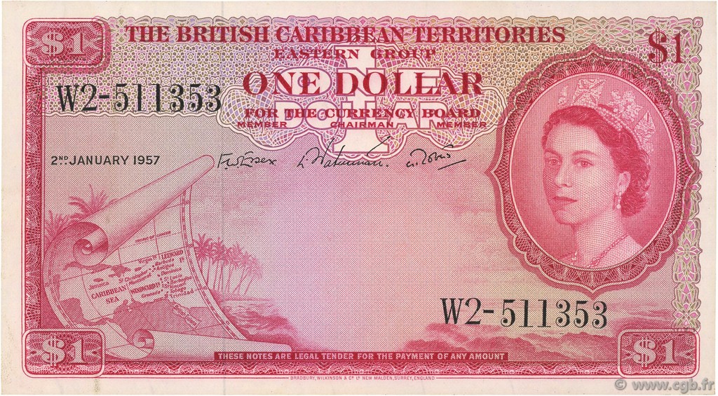 1 Dollar CARAÏBES  1957 P.07b SUP+