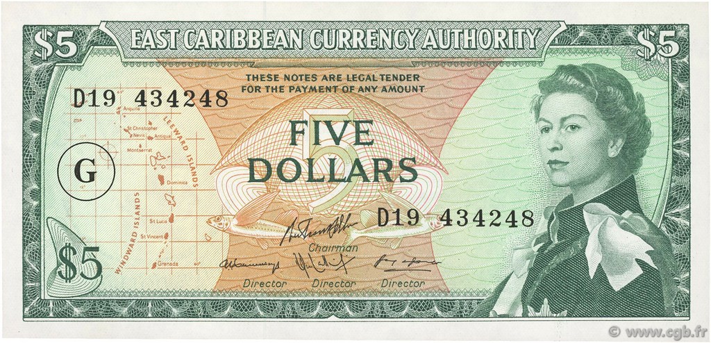 5 Dollars CARAÏBES  1965 P.14k NEUF