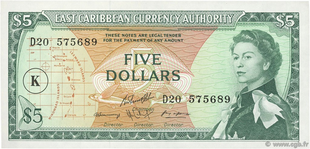 5 Dollars CARAÏBES  1965 P.14l pr.NEUF