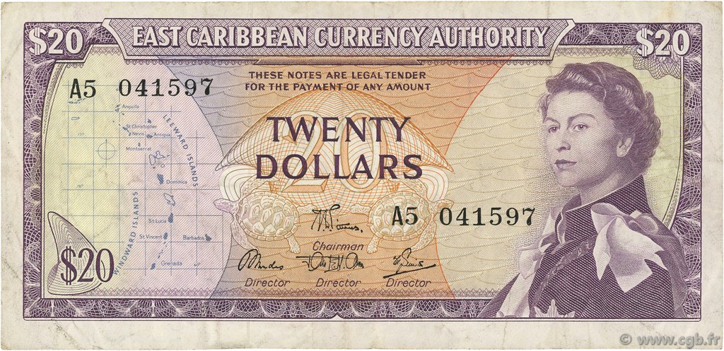 20 Dollars CARAÏBES  1965 P.15e TTB