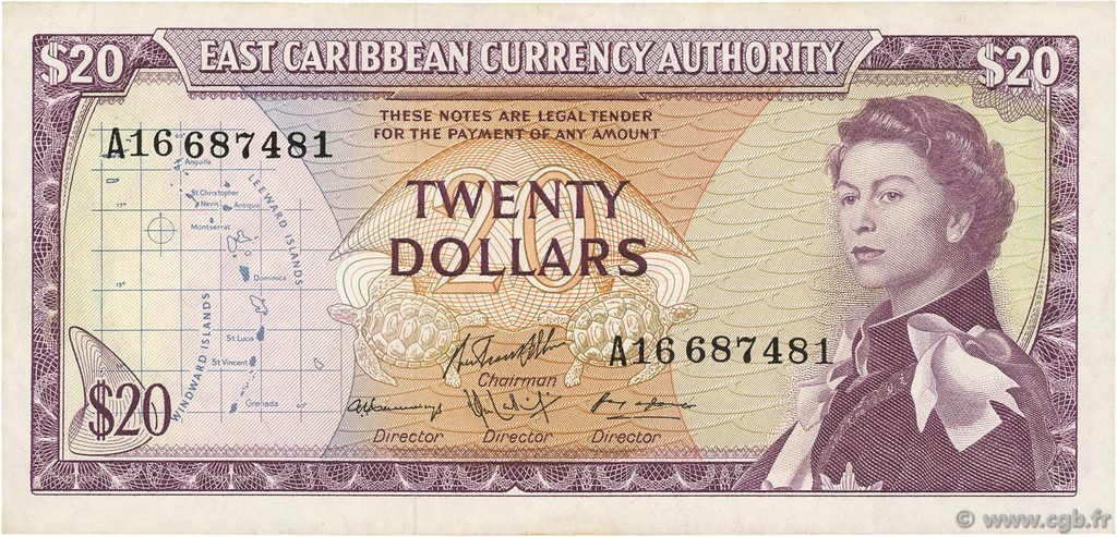 20 Dollars CARAÏBES  1965 P.15g TTB à SUP