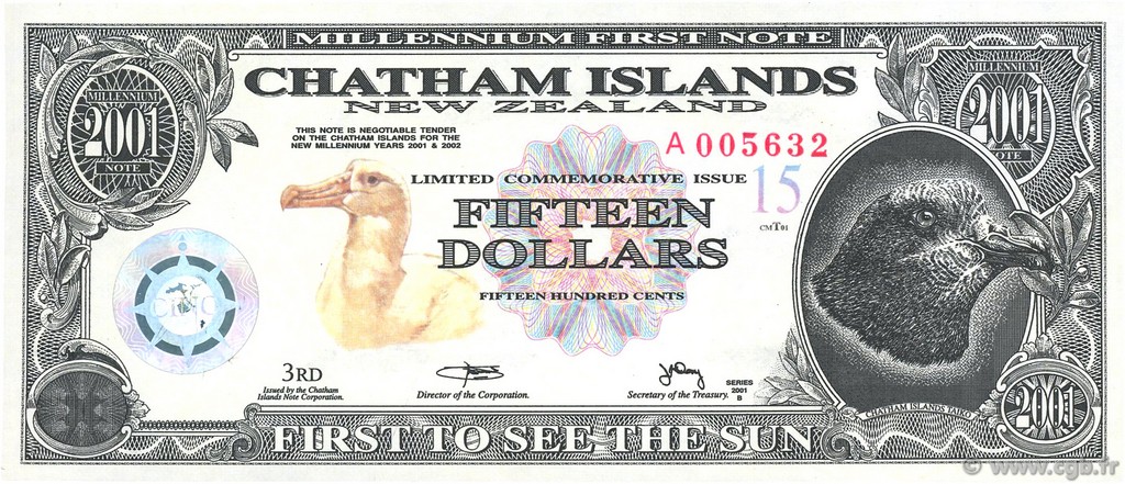 15 Dollars CHATHAM ISLANDS  2001  FDC