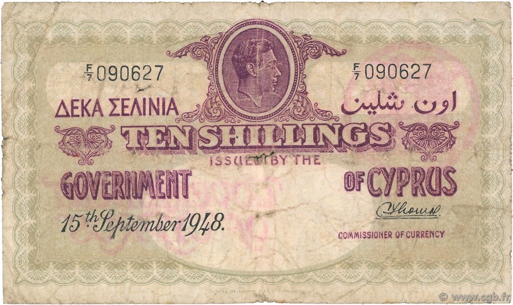 10 Shillings CHYPRE  1948 P.23 B