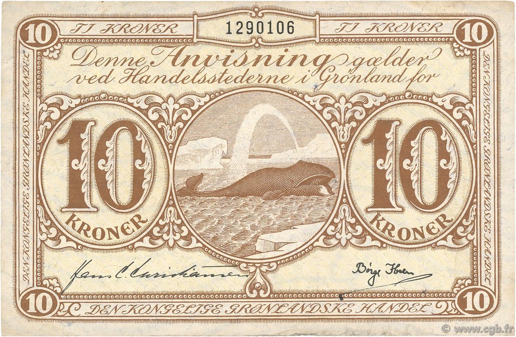 10 Kroner GREENLAND  1953 P.19b VF+