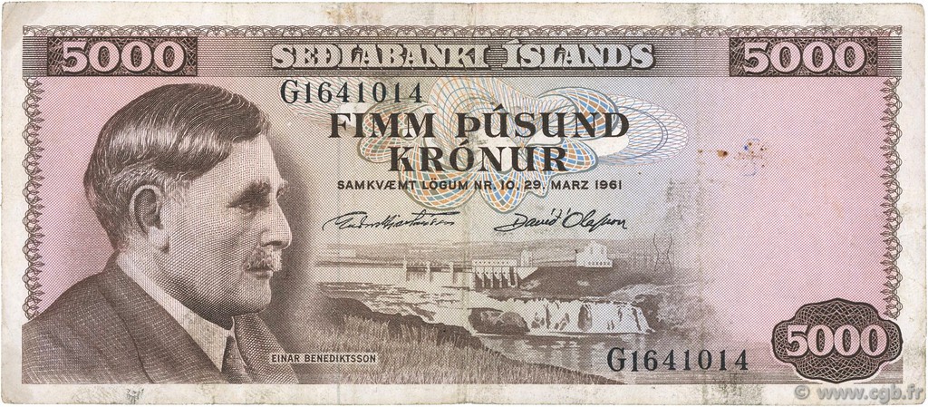 5000 Kronur ISLANDE  1961 P.47a pr.TTB